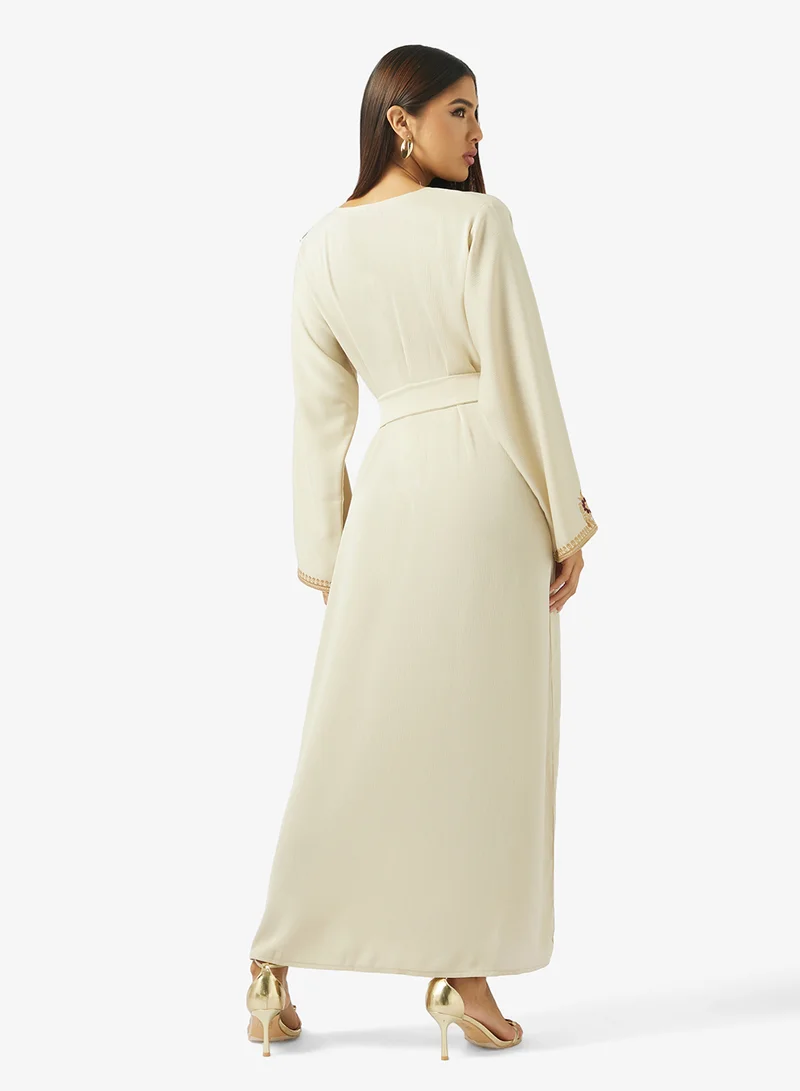 hayas closet Floral Embroidery Work At Front Section And Belt Jalabiya